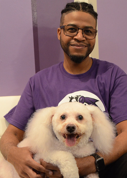Our groomer Jay with Shylo